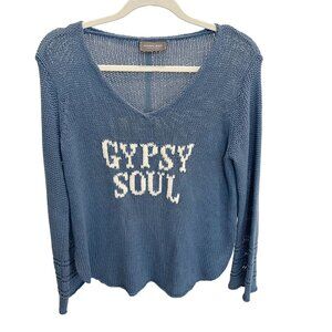 Wooden Ships Gypsy Soul Blue Open Knit Pullover Sweater Coastal Beach Size S/M